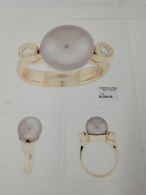 Vintage 14K Gold 12.2mm Black Cultured Pearl & 0.45ct Diamond Ring - Size 7.5